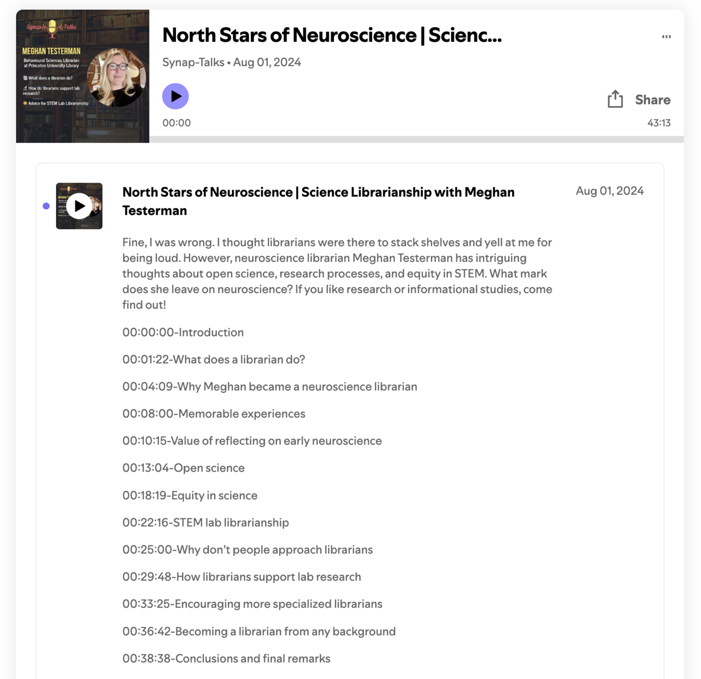 Screenshot of the Synap-Talk podcast episode featuring Meghan Testerman